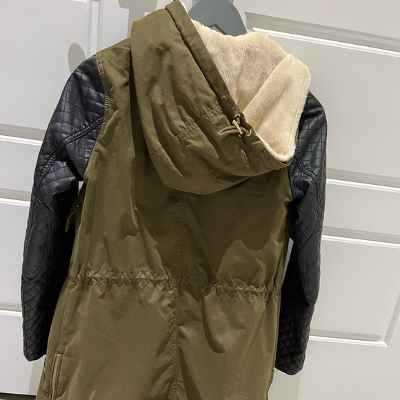 Zara Combination Parka w. Faux Leather Sleeves - Picture 5 of 8